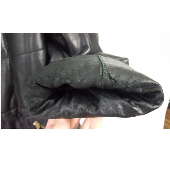 Vintage Boundary Waters Leather Zip Up Over Coat Size Medium Grid Pattern Black - Picture 9 of 9